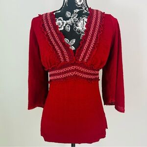Arden B red V-neck boho/hippie top